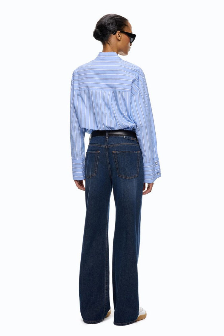 Pinko Blue Cotton Wide-Leg Cropped Jeans