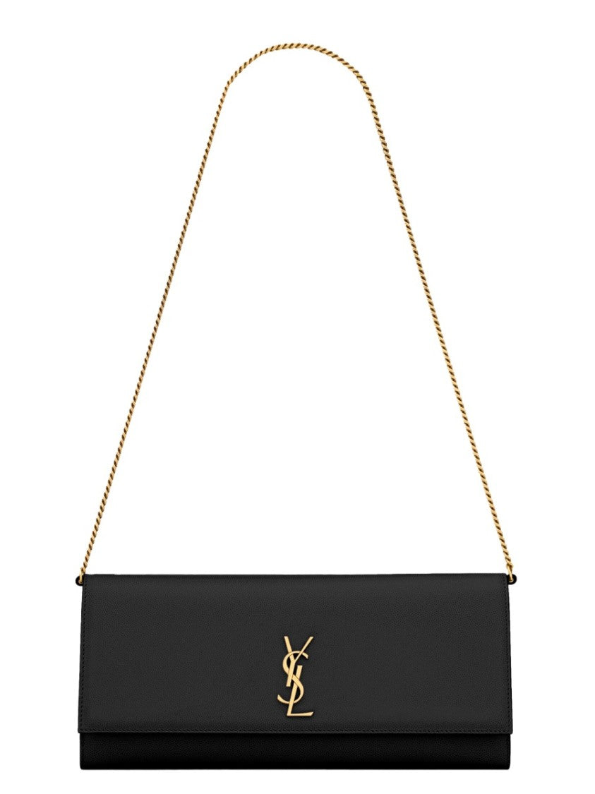 Saint Laurent Rectangular Black Leather Shoulder Bag With Chain Strap