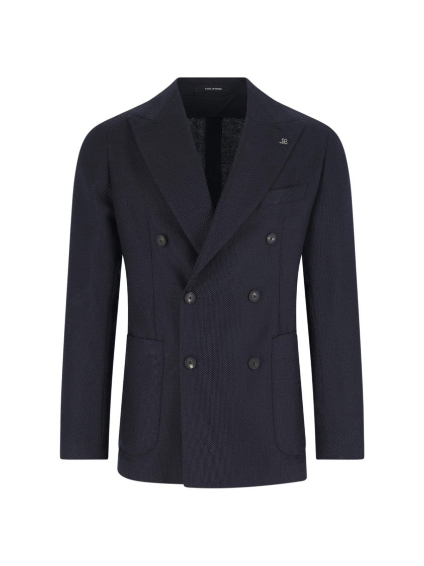 Tagliatore Double-Breasted Navy Wool Blazer With Notch Lapel
