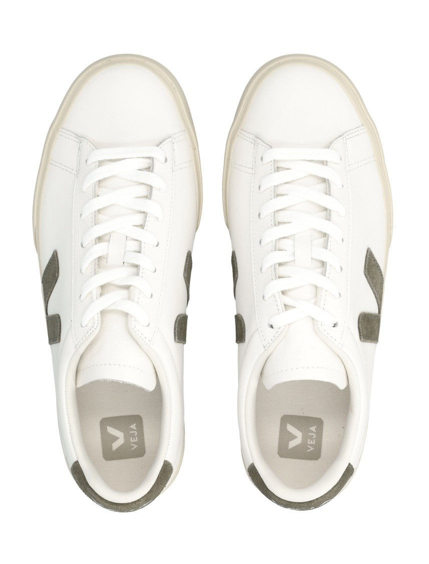 Veja White Kaki Campo Leather Sneakers