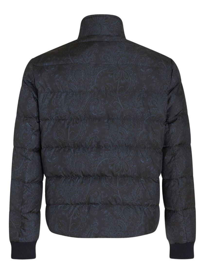 Etro Quilted Blue Sportswear Jacket With Paisley Pattern