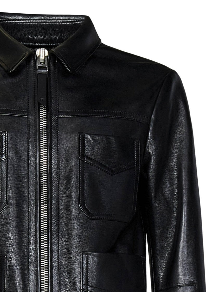 Tom Ford Black Grained Leather Blouson