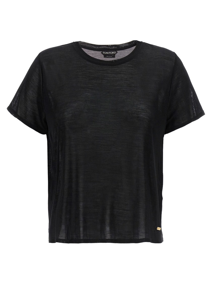 Tom Ford Sheer Silk T-Shirt With Gold Logo Plaque