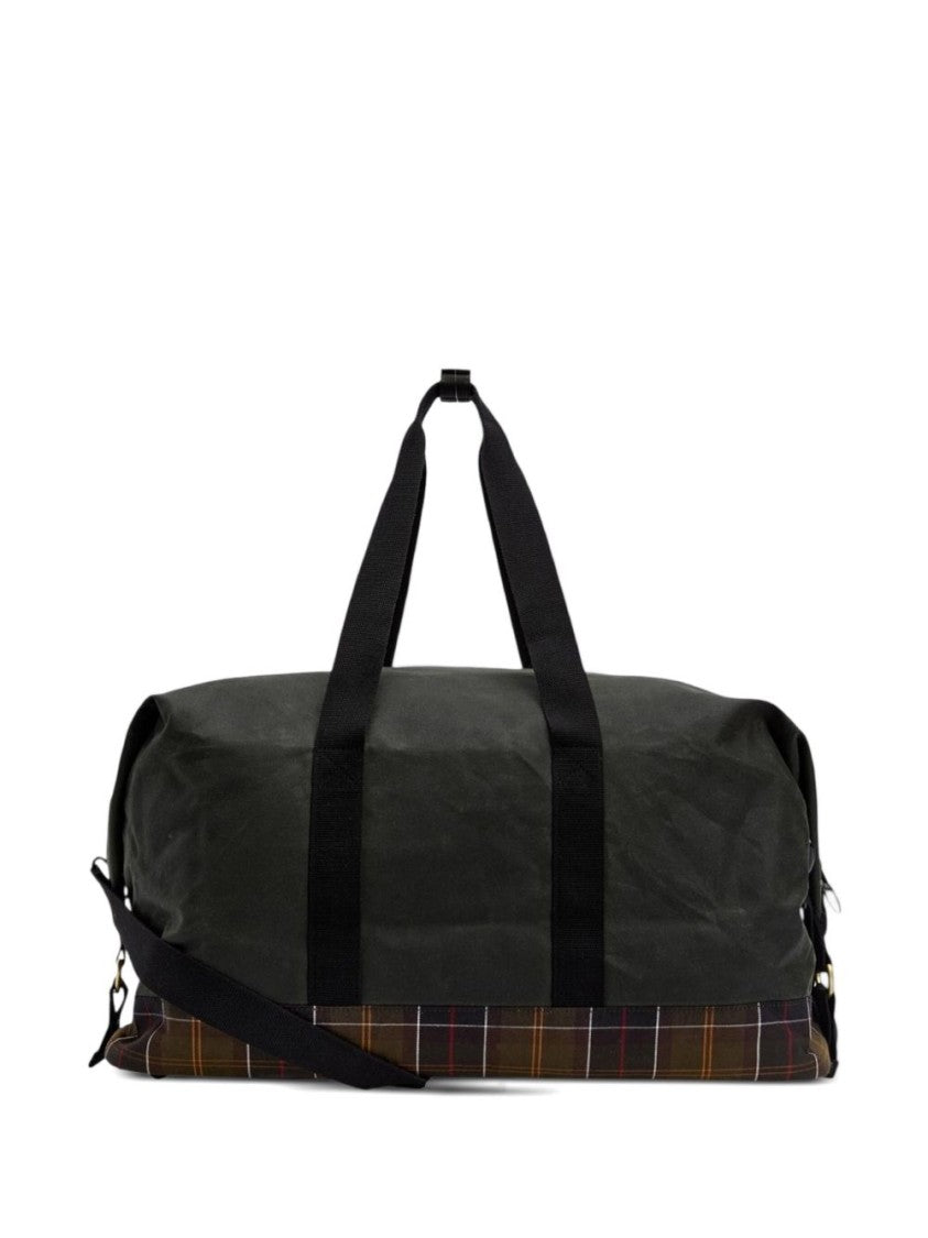 Barbour Large Waxed Fabric Duffel Bag With Tartan Base