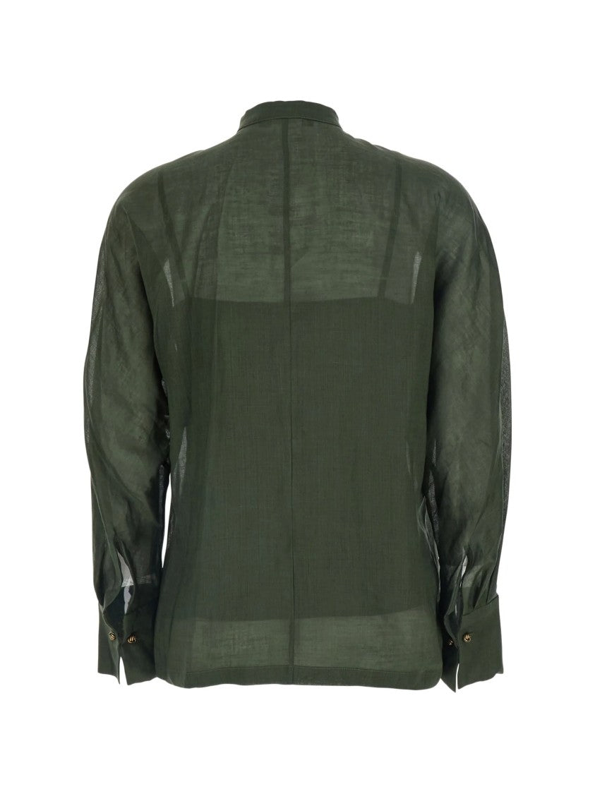 Max Mara Green Enlarged Cuffs Ramie Shirt