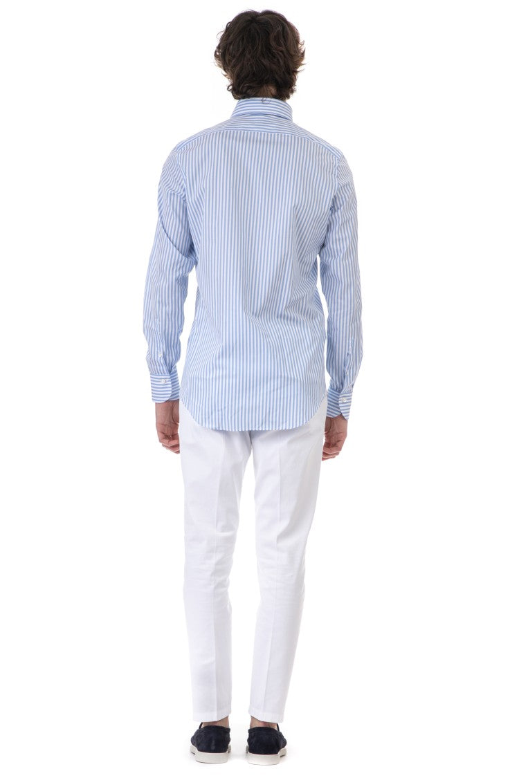 Finamore Ustica Collar Cotton-Linen Stripe Tailored Shirt