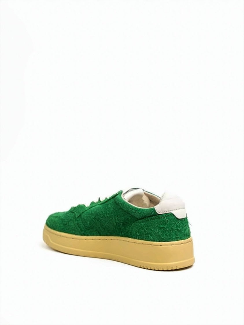 Autry Textured Green Low-Top Sneakers With Beige Sole