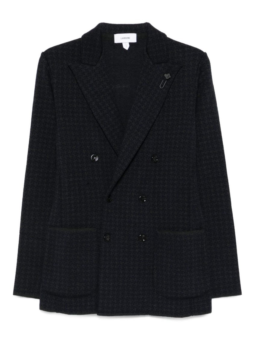 Lardini Double-Breasted Houndstooth Jacket With Wide Lapels