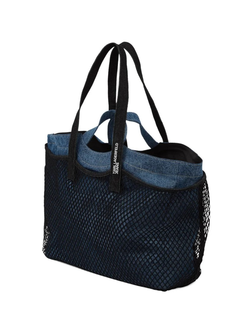 Karl Lagerfeld Spacious Tote With Black Mesh And Denim Lining