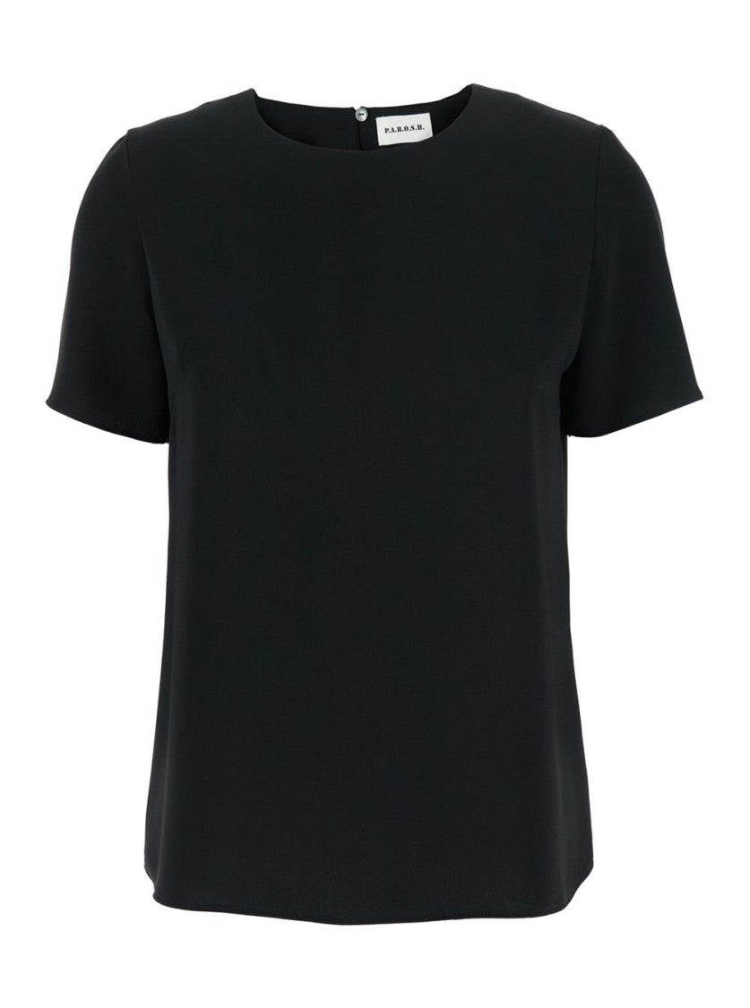 P.A.R.O.S.H. Straight-Fit Blue Blouse With Round Neckline