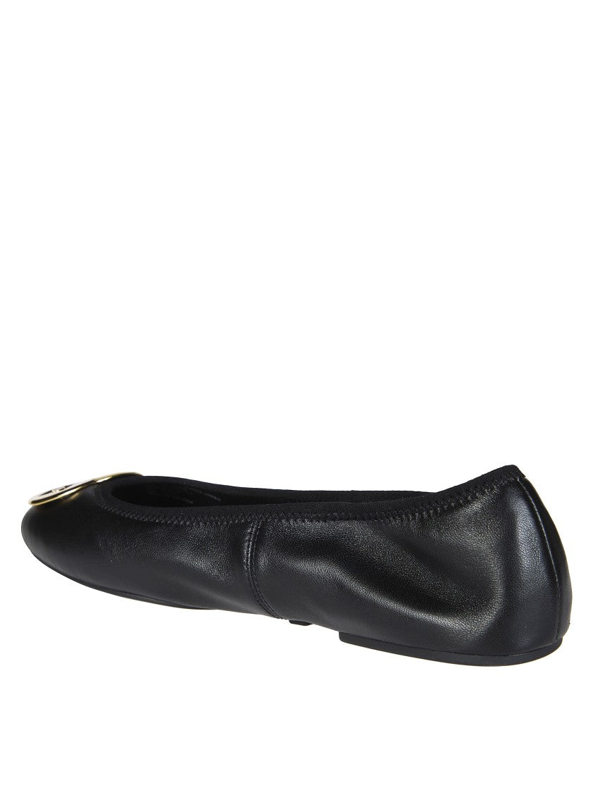 Tory Burch Black Reva Travel Leather Ballet Flats