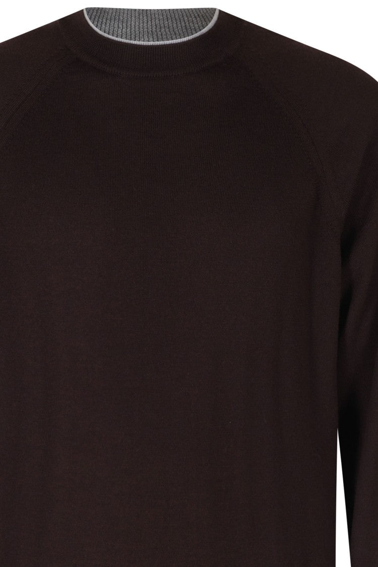 Eleventy Double-Collar Wool Crewneck Sweater