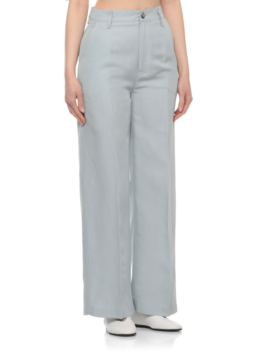 Woolrich Light Blue Linen-Blend Wide-Leg Pants