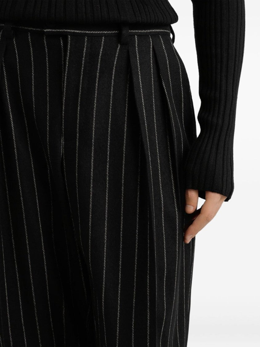 Dolce & Gabbana Cropped Black Striped Trousers With Tailored Fit