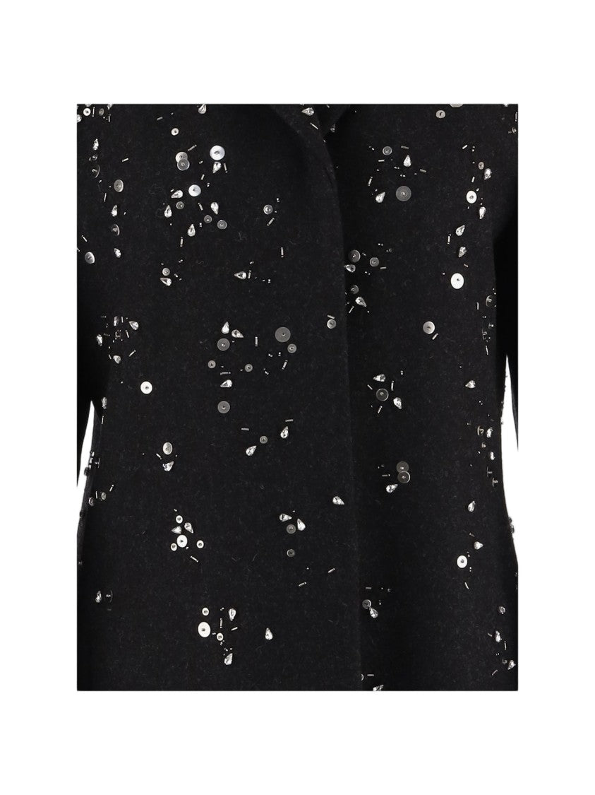 Jil Sander Black Reflective Embellished Wool Coat