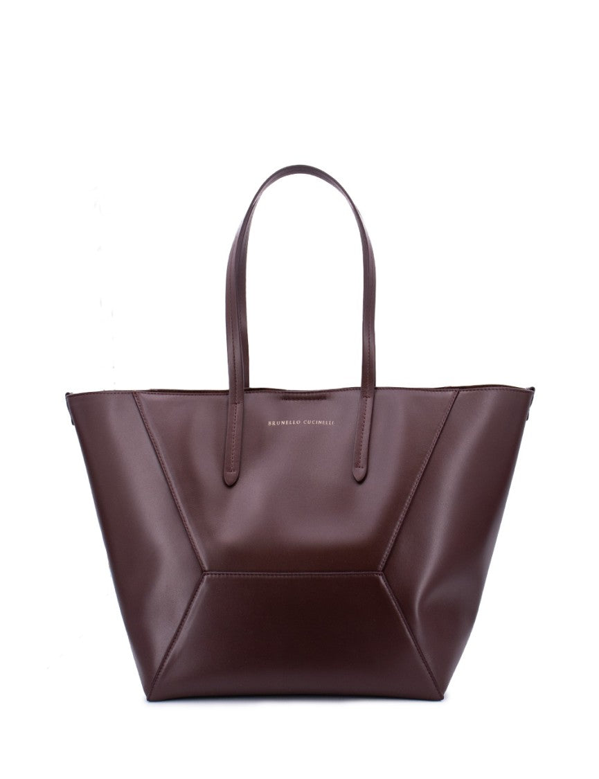 Brunello Cucinelli Structured Burgundy Leather Tote Bag