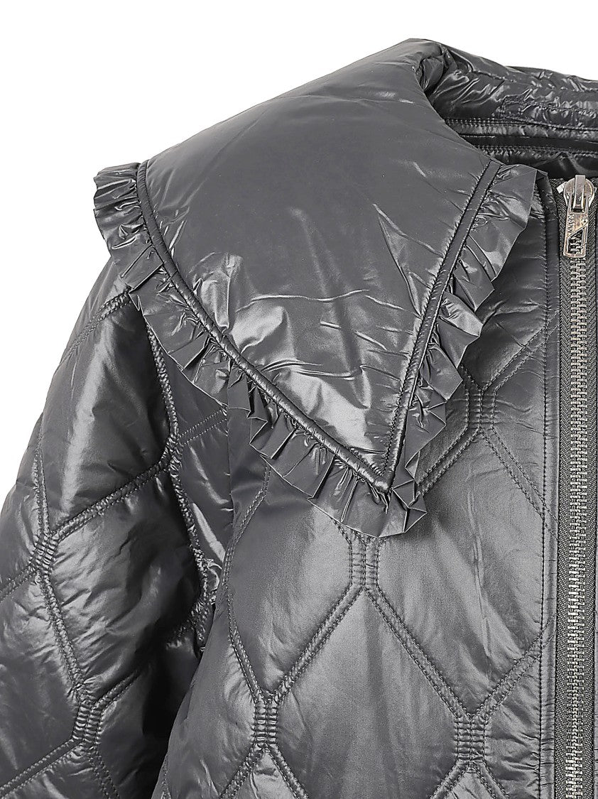 Ganni Quilted Coat With Oversized Ruffled Collar
