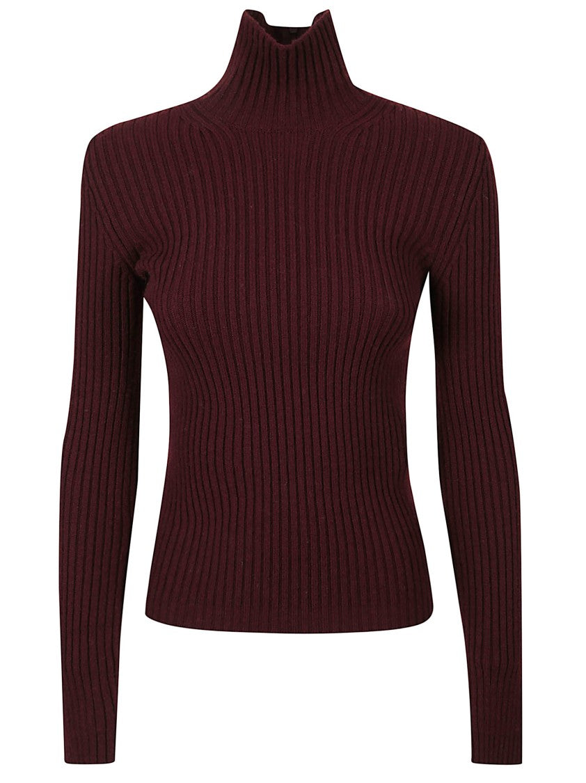Max Mara Fitted Ribbed Knit Turtleneck Sweater With Custom Zipper
