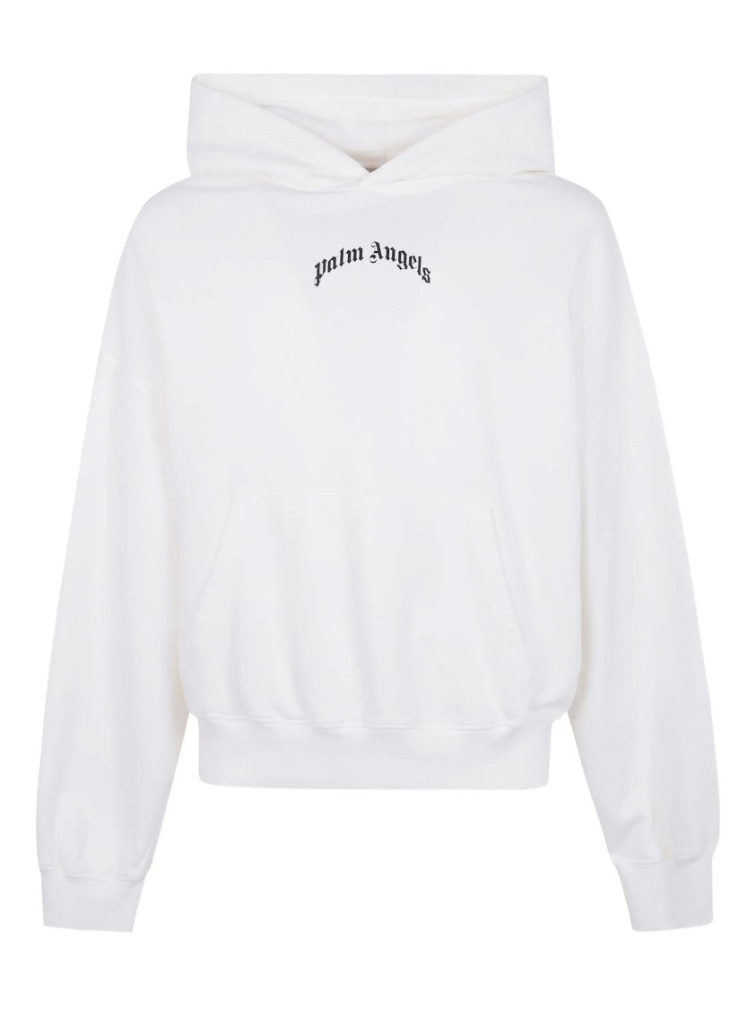Palm Angels White Gothic Print Hooded Cotton Sweatshirt
