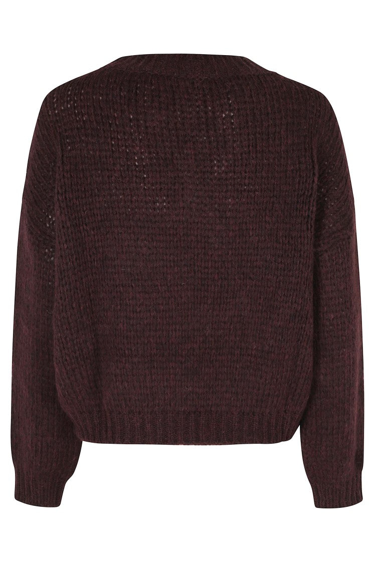 Roberto Collina Bordeaux V-Neck Sweater With Ribbed Trim By Roberto Collina