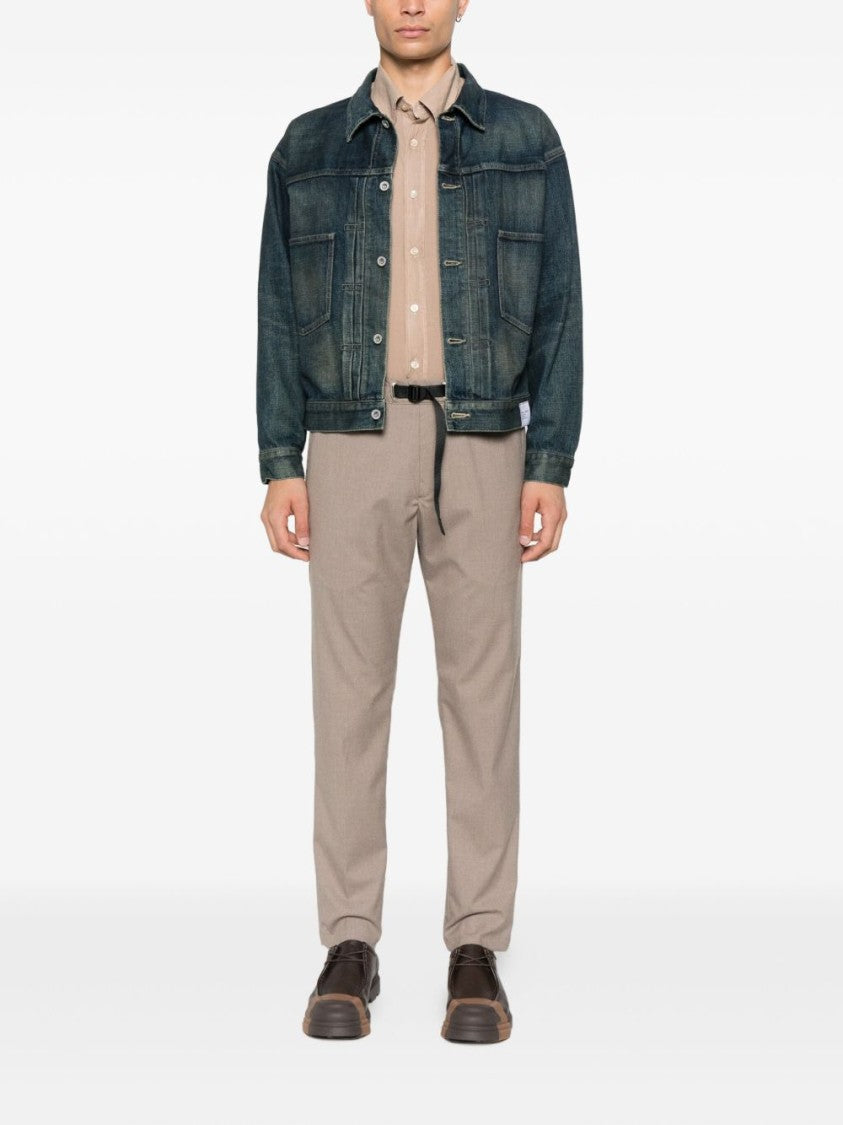 White Sand Straight-Leg Beige Trousers With Adjustable Waistband