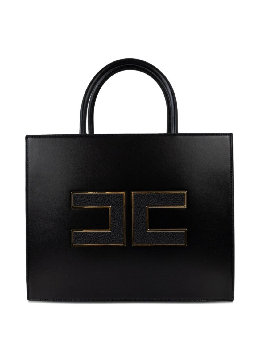 Elisabetta Franchi Structured Black Handbag With Gold Geometric Logo