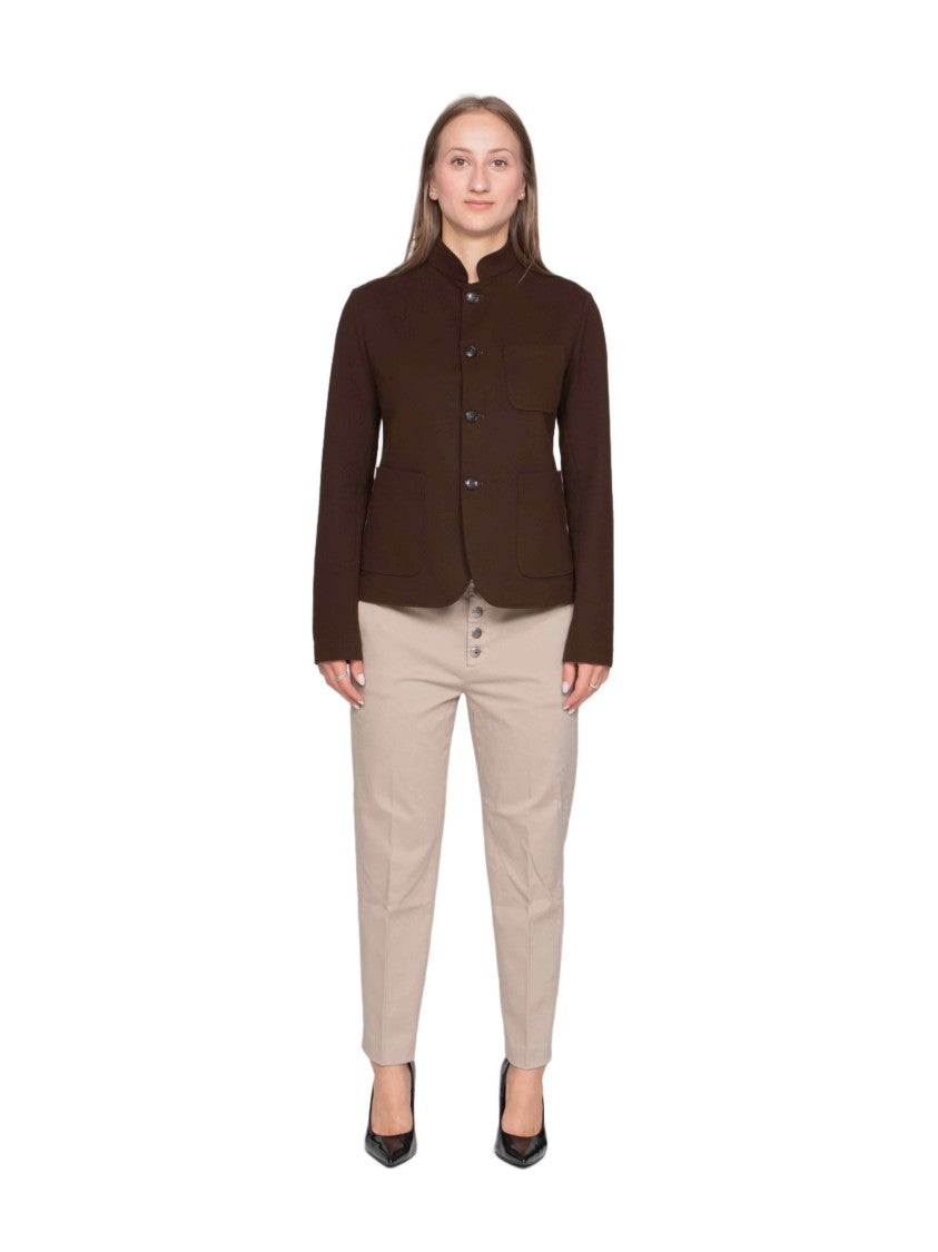 Circolo 1901 Structured Brown Jacket With Stand Collar And Button-Down Front