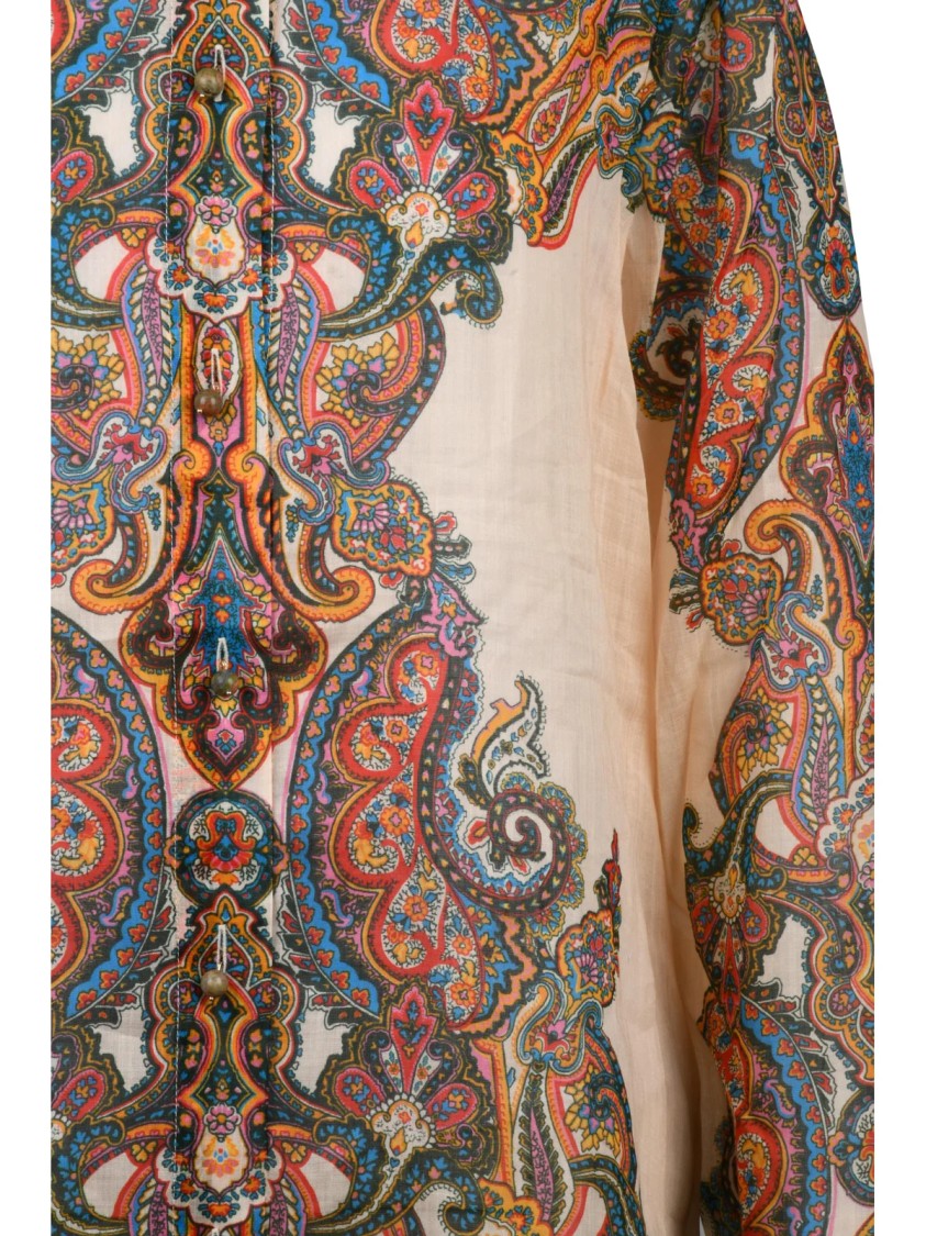 Zimmermann Long-Sleeved Ramie Shirt With Intricate Multicolor Paisley Pattern