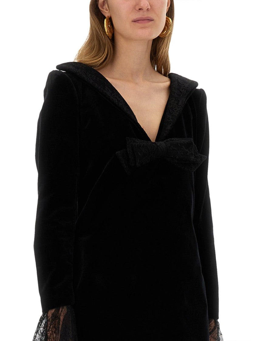 Nina Ricci Cotton Mini Dress With Bow And Ruffled Cuffs