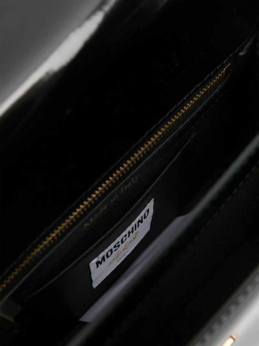 Moschino Glossy Black Leather Shoulder Bag