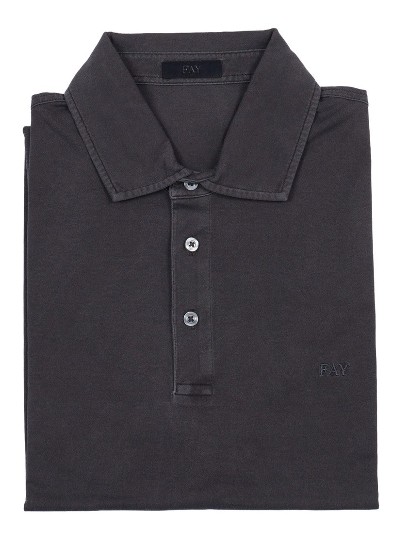 Fay Black Cotton Jersey Frosted Polo Shirt