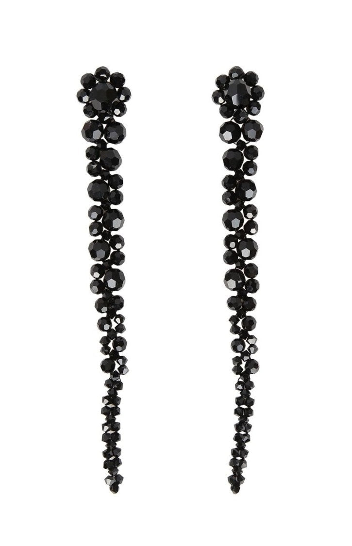 Simone Rocha Long Drop Earrings With Faceted Black Beads And Flower Cluster