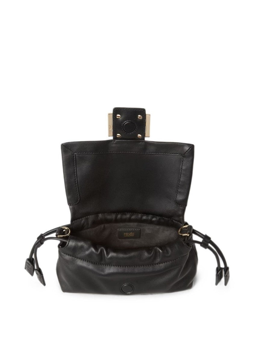 Fendi Structured Black Leather Bag With Metallic Buckle