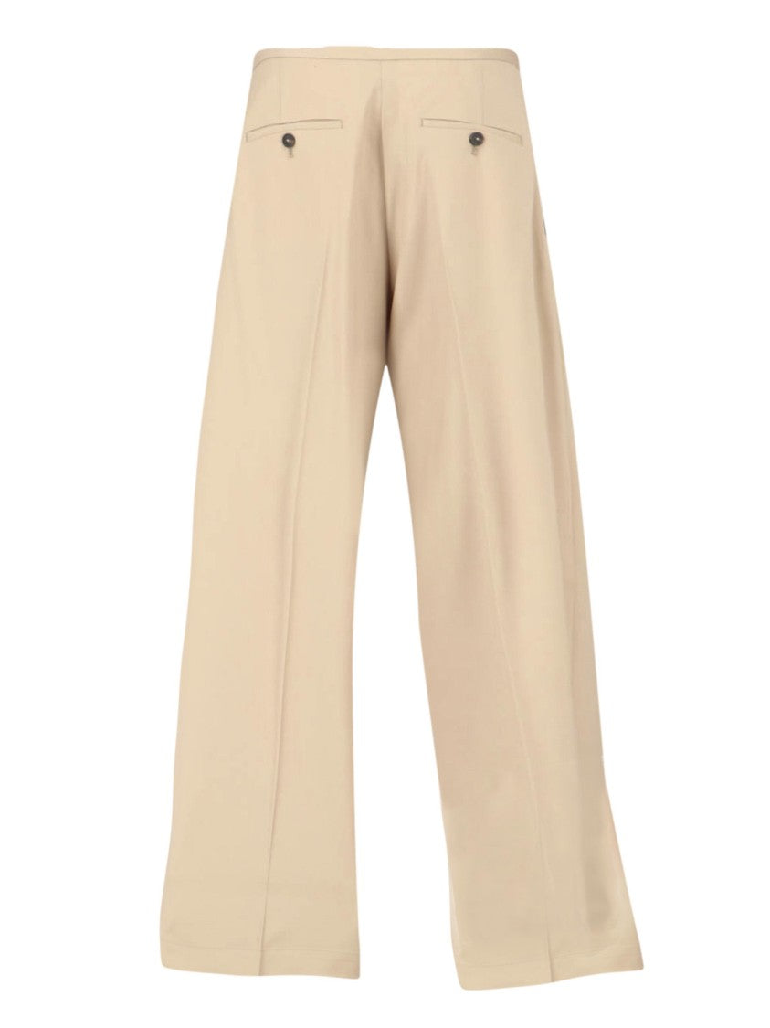 Róhe Beige Wide-Leg Virgin Wool Drawstring Trousers