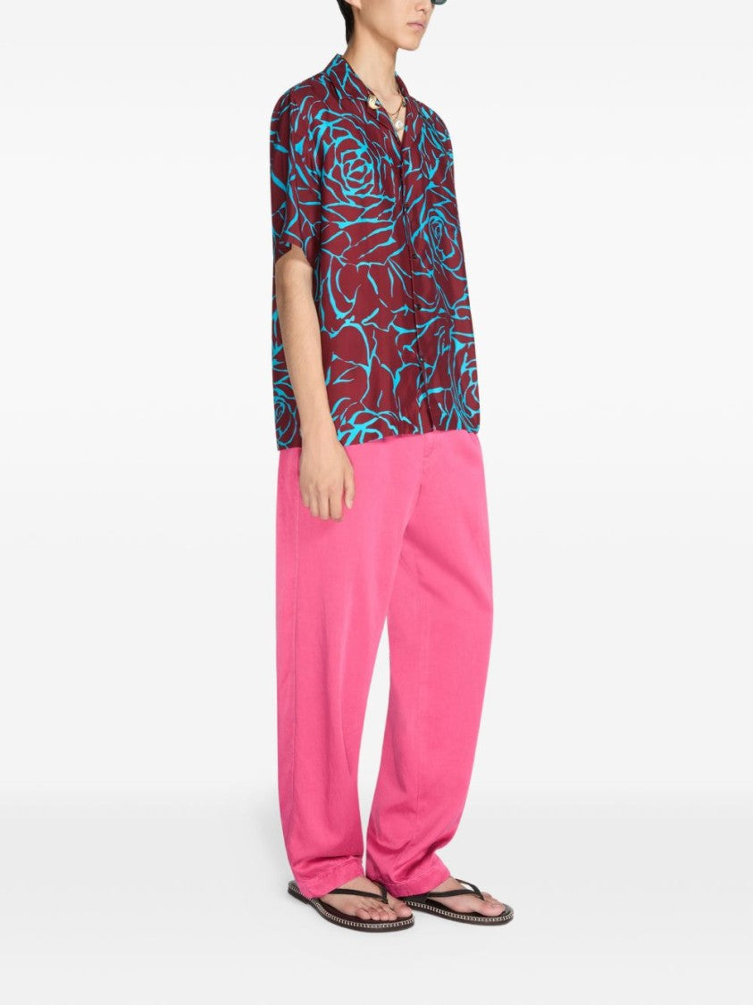 Dries Van Noten Purple Red Blue Floral Camp Shirt