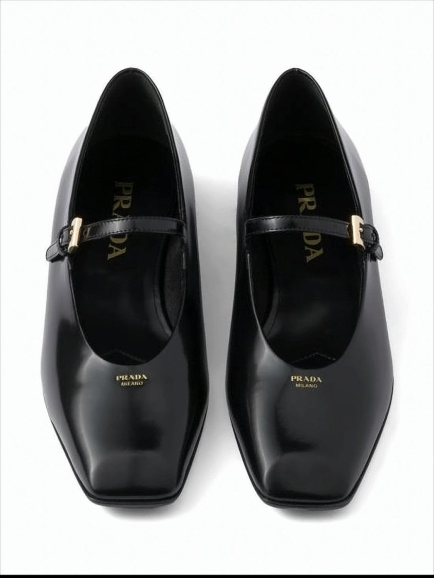Prada Pointed Toe Black Leather Flats