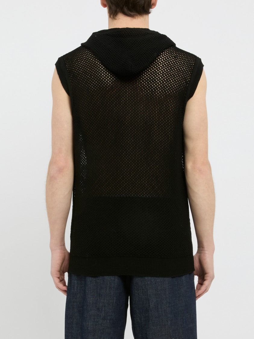 Amaranto Mesh Design Black Knit Top
