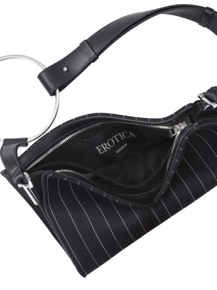 Dondup Black Gessato Wool Pinstripe Shoulder Bag