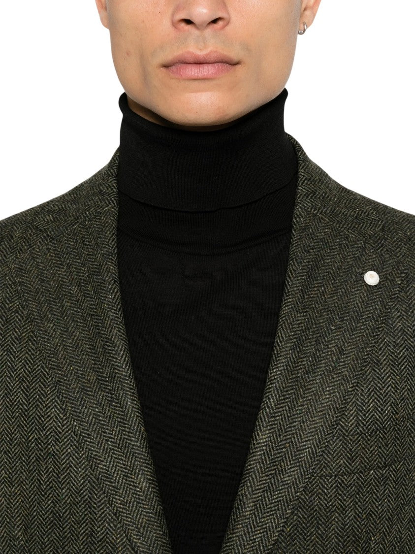 Luigi Bianchi Herringbone Tailored Brando Jacket In Olive Green