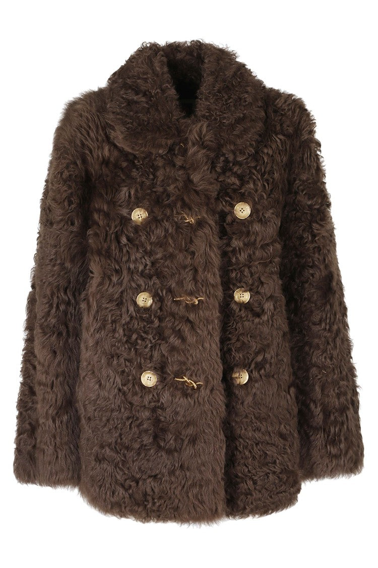 Ports 1961 Chocolate Ovine Fur Gold Detail Coat