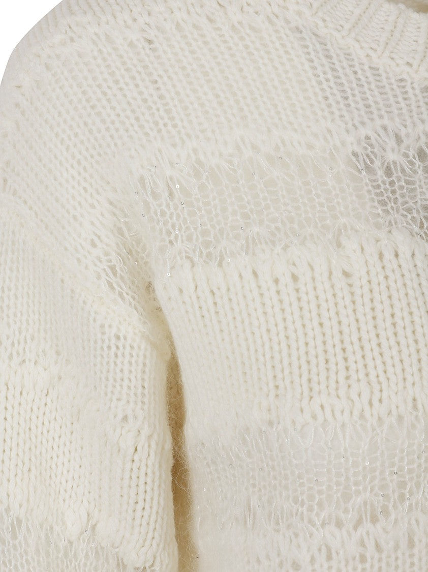 Fabiana Filippi Textured Knit Sweater With Horizontal Stripes And Ribbed Finishing