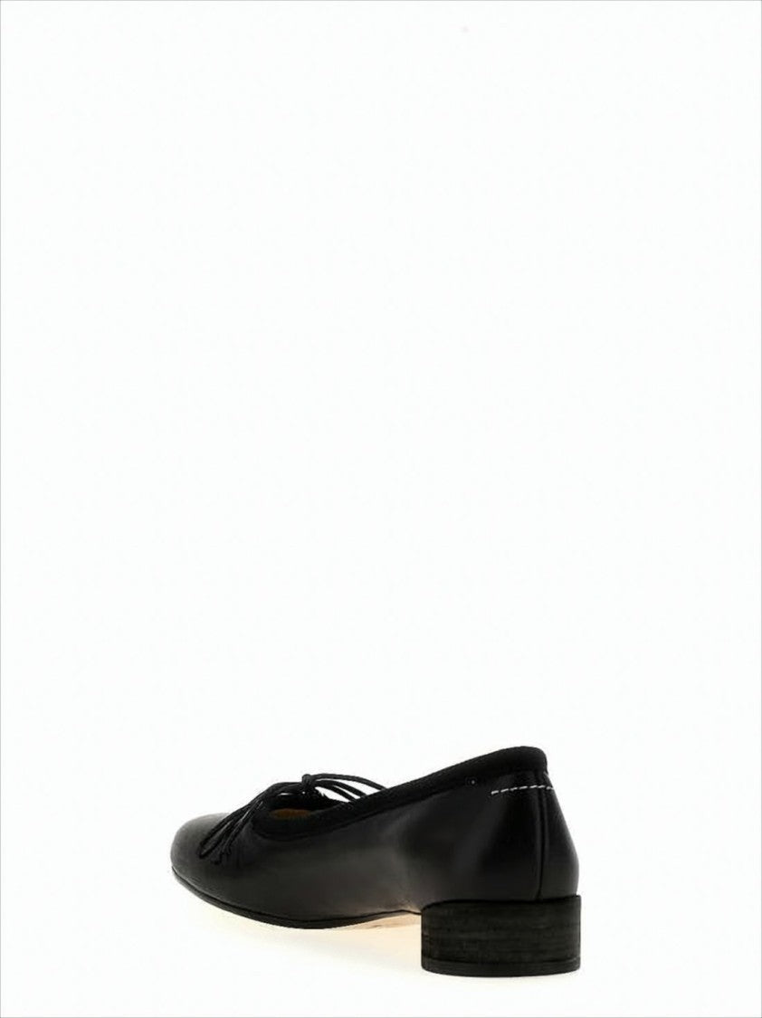 Mm6 By Maison Margiela Flat Black Leather Shoes With Rounded Toe