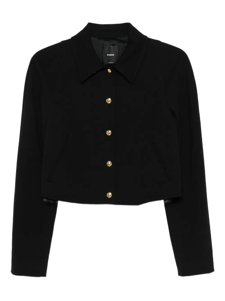 Pinko Black Guazzetto Cropped Viscose-Blend Blazer