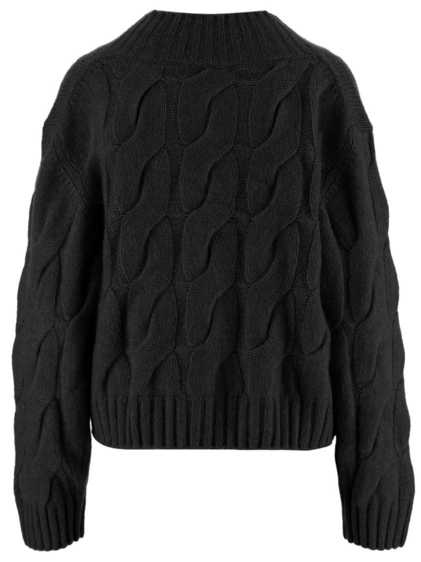 Allude Black Cable Knit V-Neck Cashmere-Silk Sweater
