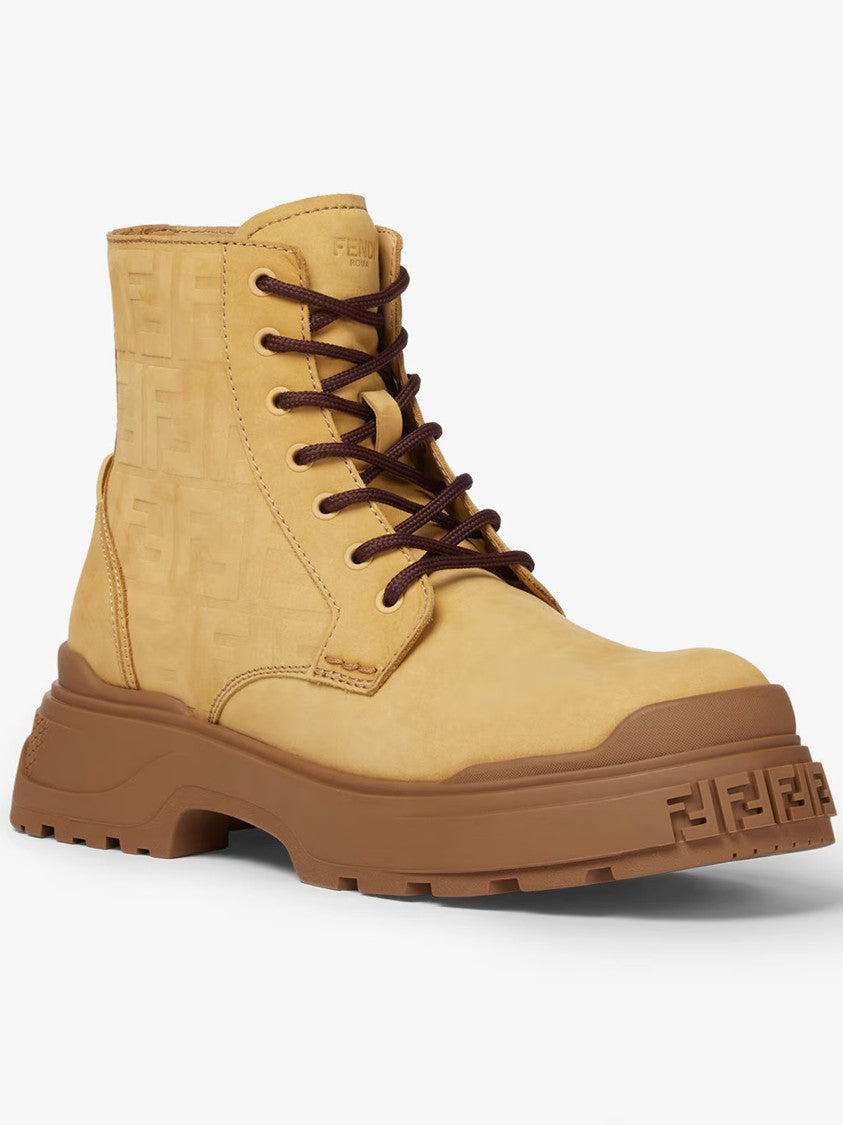Fendi High-Top Nubuck Leather Embossed Pattern Boots