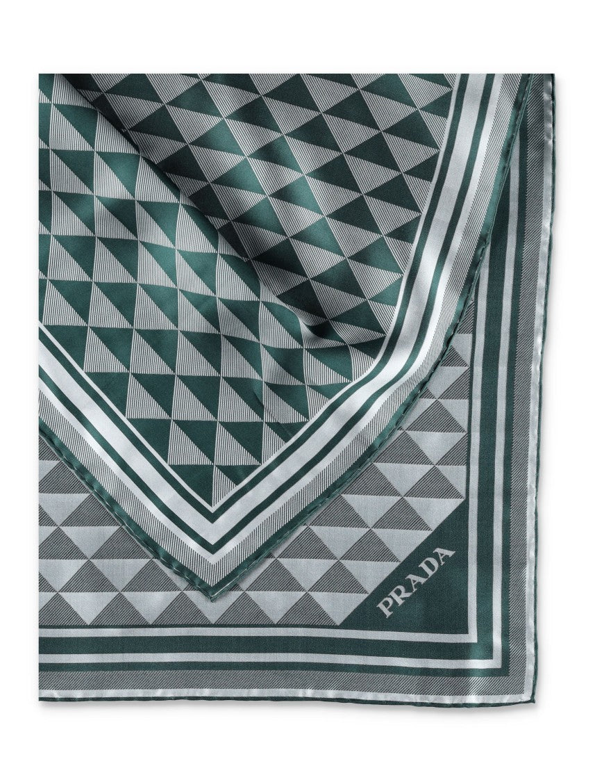 Prada Geometric Silk Square Scarf With Bold Motifs And Elegant Borders