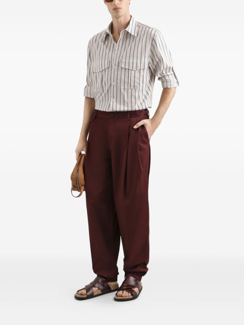 Dolce & Gabbana Brown Pleated Buckle Chinos