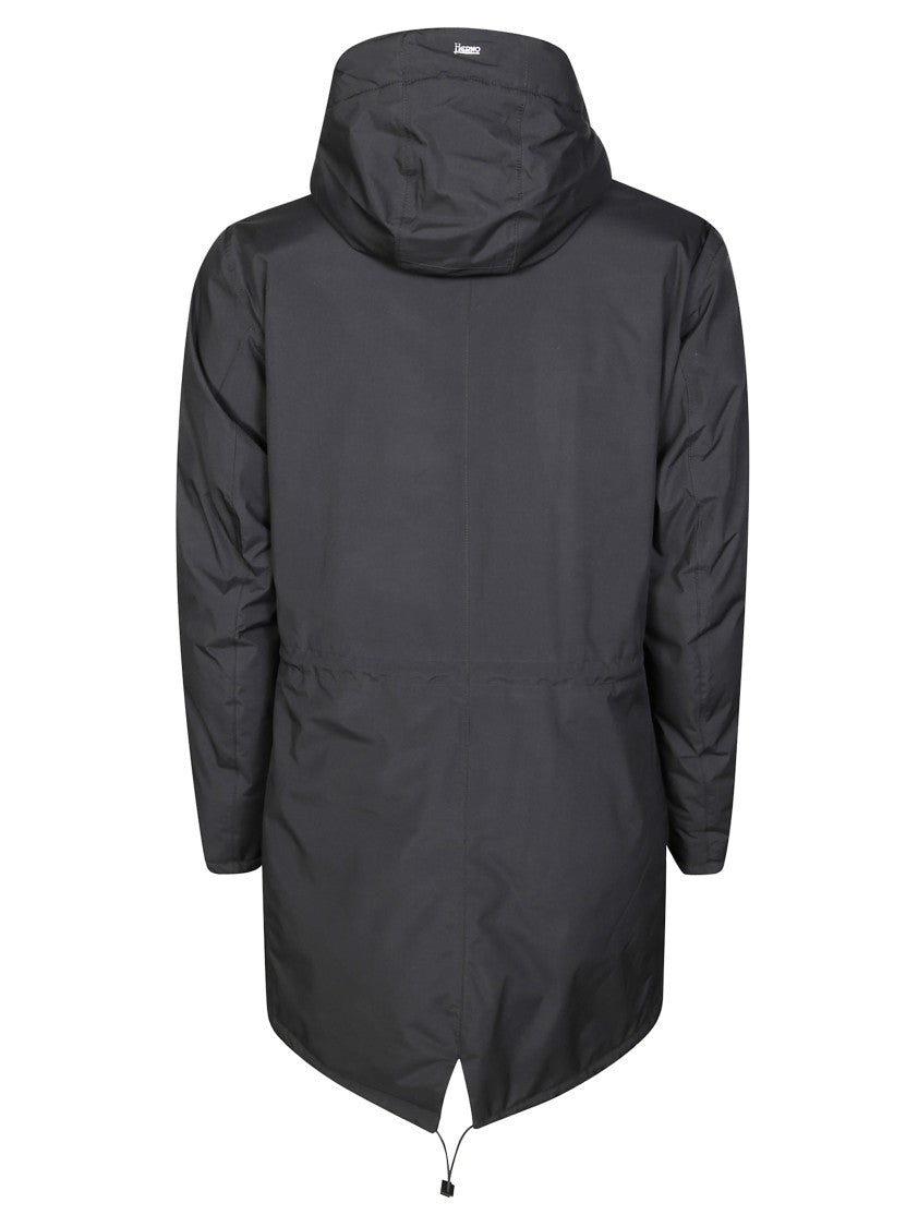 Herno Minimalist Black Parka With Front Zip Closure