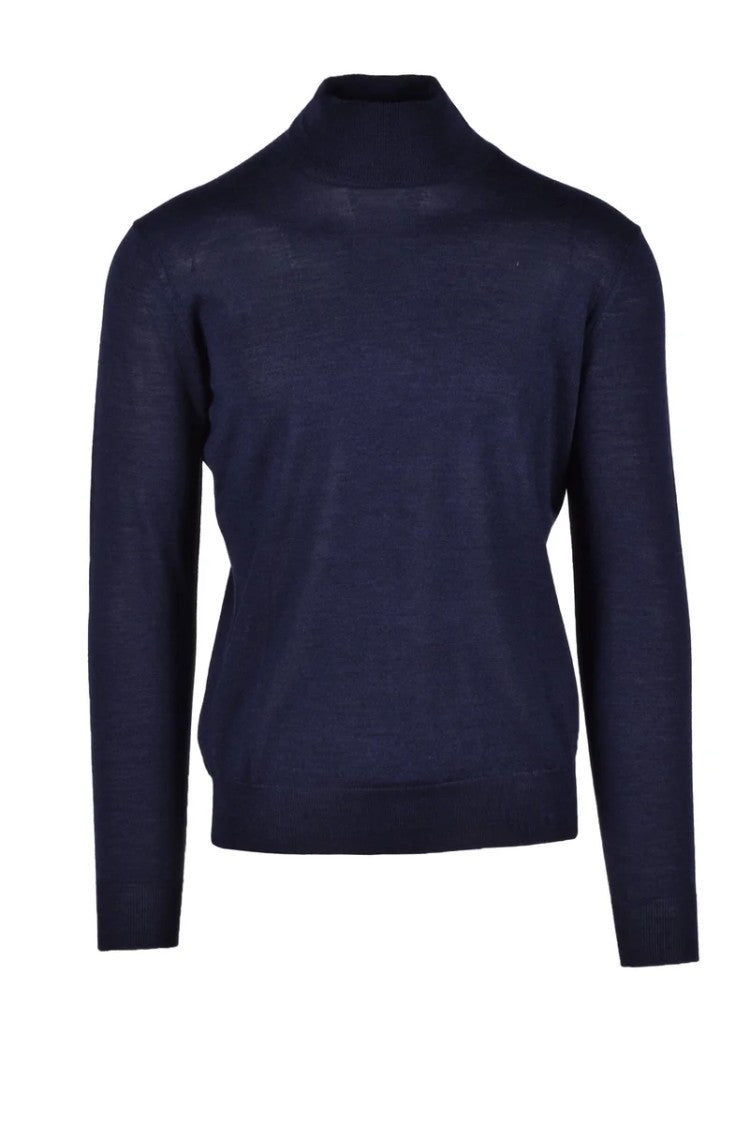 Fama Blue Crewneck Wool-Blend Sweater