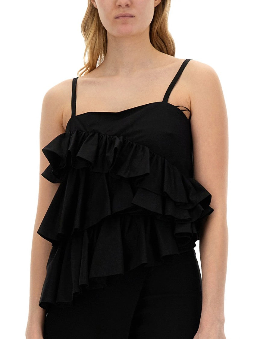 Msgm Ruffled Black Cotton Top